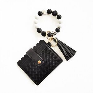 New beaded bracelet keyring with woven vegan leather wallet & tassel wallet
